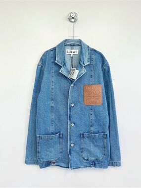 Loewe Blue Denim Jacket with Tan Leather Patch
